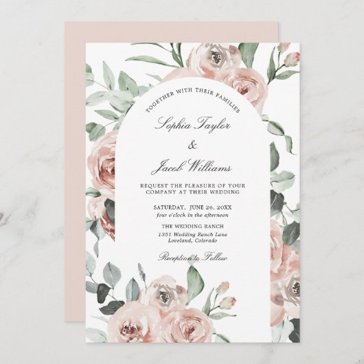 Dusty Pink Blush Floral Eucalyptus Wedding Kaart (Voorkant / Achterkant)