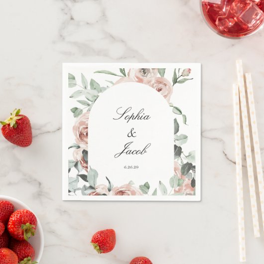 Dusty Pink Blush Floral Eucalyptus Wedding Napkins Servet (Insitu)