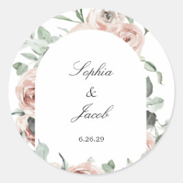 Dusty Pink Blush Floral Eucalyptus Wedding Ronde Sticker