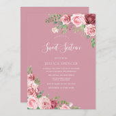 Dusty Pink Blush Flowers Sweet 16 nodigen Kaart (Voorkant / Achterkant)