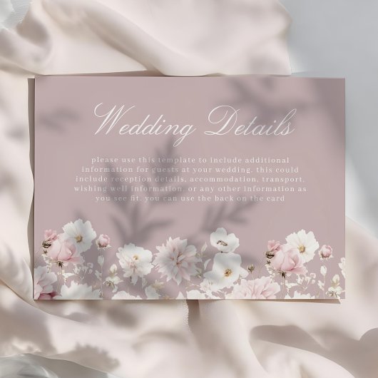 Dusty Pink & Blush Garden Bloemen Trouwdetails Informatiekaartje