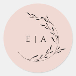 Dusty Pink Blush Minimal Initialen Krans Groot Ronde Sticker