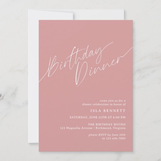 Dusty Pink Blush | Modern Elegant verjaardagsdiner Kaart (Voorkant)