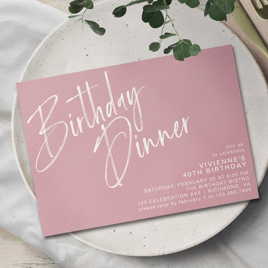 Dusty Pink Blush | Modern Girly Verjaardagsdiner Kaart