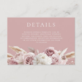 Dusty Pink & Blush Roos Bloemen Trouwdetails Informatiekaartje