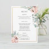 Dusty Pink Blush Rozen Poppy Floral Bar Drink Menu (Staand voorkant)