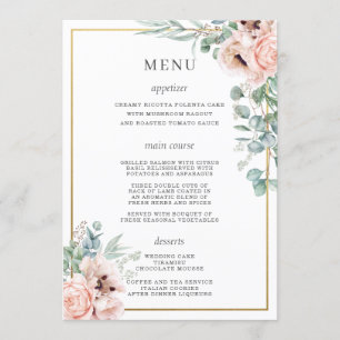 Dusty Pink Blush Rozen Poppy Floral Bar Drink Menu