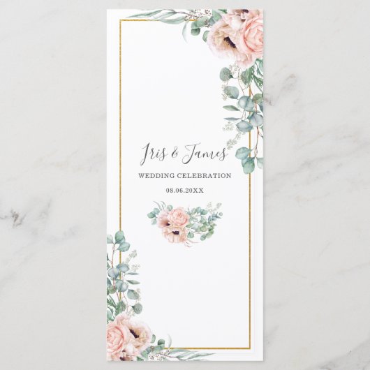 Dusty Pink Blush Rozen Poppy Floral Wedding Menu (Achterkant)