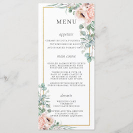 Dusty Pink Blush Rozen Poppy Floral Wedding Menu