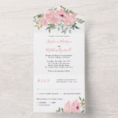 Dusty Pink Blush Waterverf Rozen Weddenschap All In One Uitnodiging (Binnen)