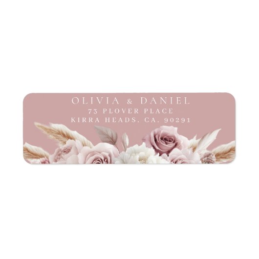 Dusty Pink & Blush Wedding Retour Adres Label (Voorkant)
