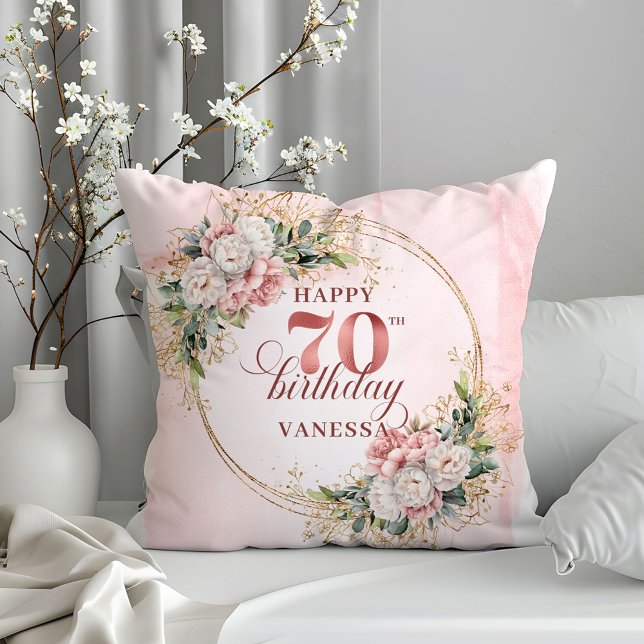 Dusty Pink Bohemian Floral Pillow 70th Birthday  Kussen (Dusty Pink Bohemian Floral Pillow 70th Birthday Pillow)