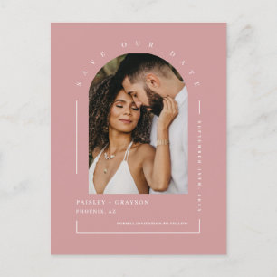 Dusty Pink Boho Arch Photo QR Code Save Our Date Briefkaart