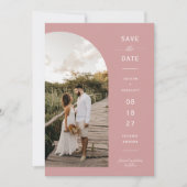 Dusty Pink Boho Arch Photo QR Code Save the Date Kaart (Voorkant)