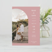 Dusty Pink Boho Arch Photo QR Code Save the Date Kaart (Staand voorkant)