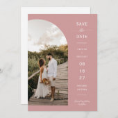 Dusty Pink Boho Arch Photo QR Code Save the Date Kaart (Voorkant / Achterkant)