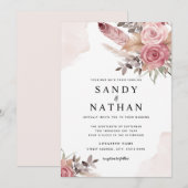 Dusty Pink Boho Bloemen Bruiloft Uitnodiging (Voorkant / Achterkant)