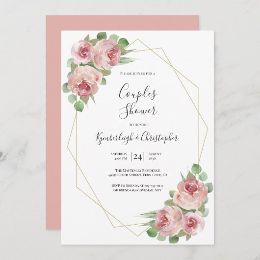 Dusty Pink Boho Floral Geometric Couples Shower Kaart (Voorkant / Achterkant)