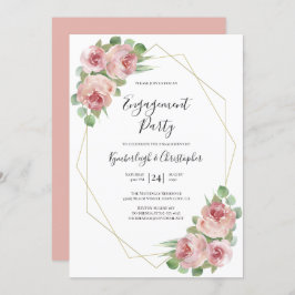 Dusty Pink Boho Floral Geometric Engagement Party Kaart