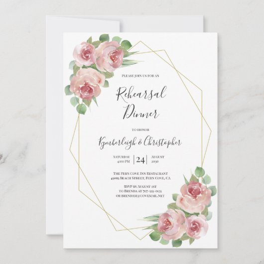 Dusty Pink Boho Floral Geometric Rehearsal Dinner Kaart (Voorkant)