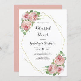 Dusty Pink Boho Floral Geometric Rehearsal Dinner Kaart