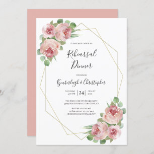 Dusty Pink Boho Floral Geometric Rehearsal Dinner Kaart