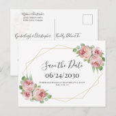 Dusty Pink Boho Floral Geometric Save the Date Briefkaart (Voorkant / Achterkant)