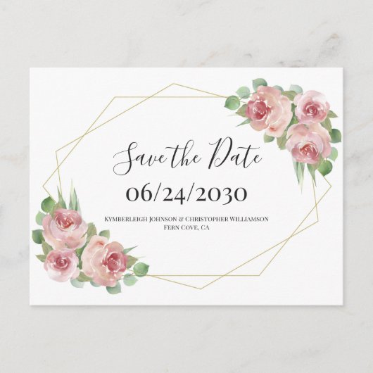 Dusty Pink Boho Floral Geometric Save the Date Briefkaart (Voorkant)