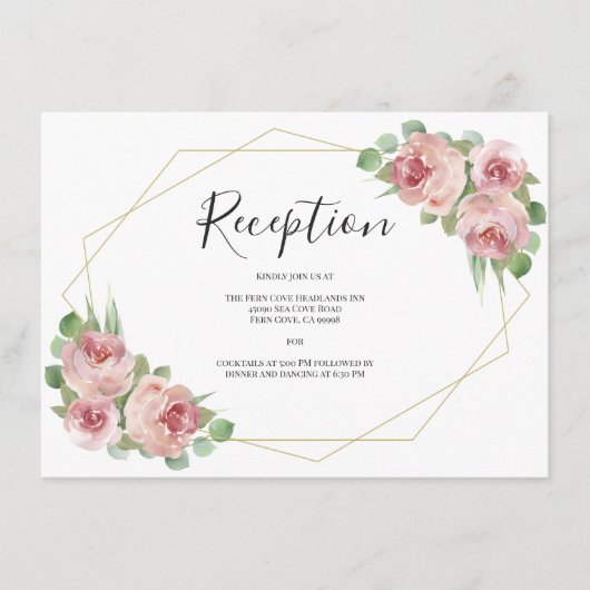Dusty Pink Boho Floral Geometric Wedding Reception Informatiekaartje (Voorkant)