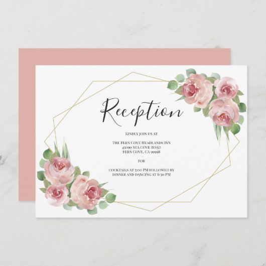 Dusty Pink Boho Floral Geometric Wedding Reception Informatiekaartje (Voorkant / Achterkant)