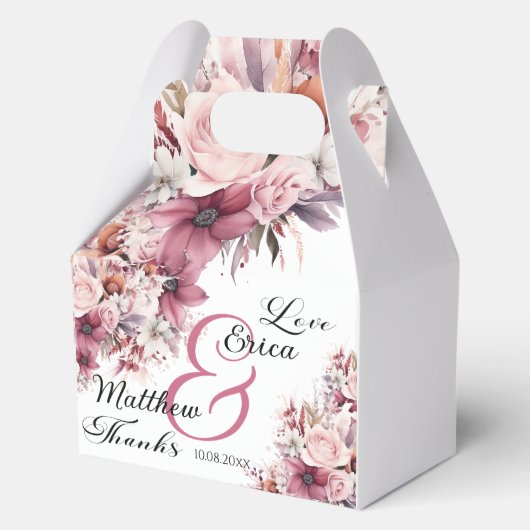 Dusty Pink Boho Floral Modern Script Wedding Bedankdoosjes (Voorkant)