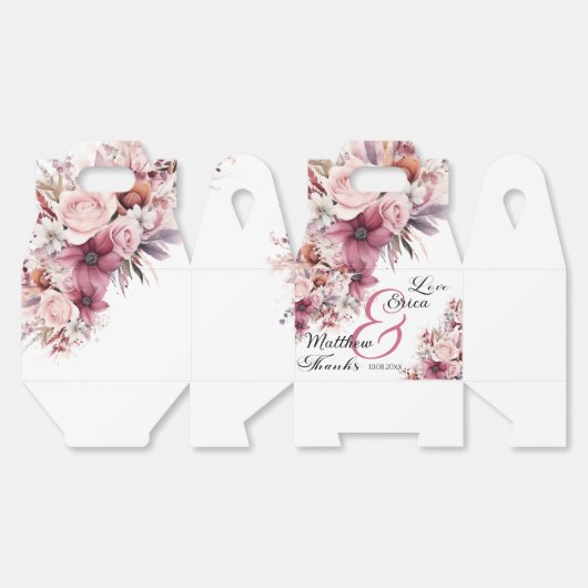 Dusty Pink Boho Floral Modern Script Wedding Bedankdoosjes (Ongevouwen)