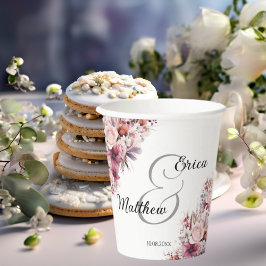 Dusty Pink Boho Floral Modern Script Wedding Papieren Bekers
