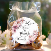 Dusty Pink Boho Floral Modern Script Wedding Ronde Sticker