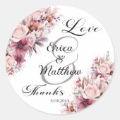 Dusty Pink Boho Floral Modern Script Wedding Ronde Sticker (Voorkant)