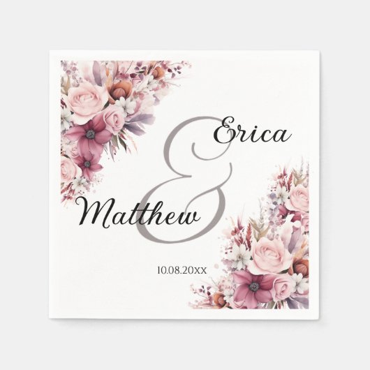 Dusty Pink Boho Floral Modern Script Wedding Servet (Voorkant)