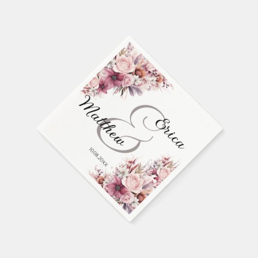 Dusty Pink Boho Floral Modern Script Wedding Servet (Hoek)