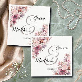 Dusty Pink Boho Floral Modern Script Wedding Servet