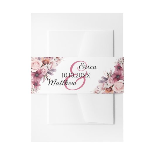 Dusty Pink Boho Floral Modern Script Wedding Uitnodigingen Wikkel (Voorkant Voorbeeld)