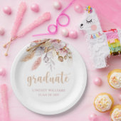 Dusty Pink Boho Floral Pampas Grass Afstuderen Papieren Bordje (Feest)