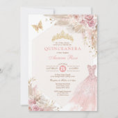 Dusty Pink Boho Floral Quinceañera 15e verjaardag Kaart (Voorkant)