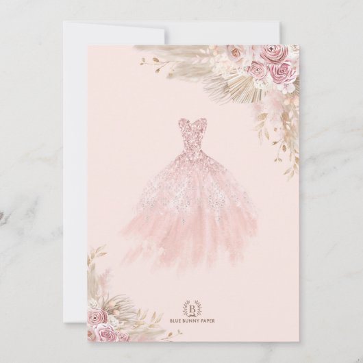 Dusty Pink Boho Floral Quinceañera 15e verjaardag Kaart (Achterkant)