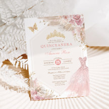 Dusty Pink Boho Floral Quinceañera 15e verjaardag