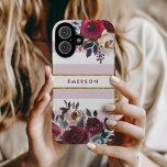 Dusty Pink Boho Floral Stripe Monogram iPhone 16 Hoesje<br><div class="desc">De monogrammed van de douane telefoongevallen die met jouw naam of andere teksten worden gepersonaliseerd. Dit trendy boho-ontwerp is voorzien van een waterverf florale rand in roestachtige herfstkleuren op een stoffige roze en witte, gestreept achtergrond met een faux gouden folie accent. Gebruik de ontwerphulpmiddelen om het even welke achtergrondkleur te...</div>