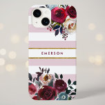 Dusty Pink Boho Floral Stripe Monogram Case-Mate iPhone 14 Hoesje<br><div class="desc">De monogrammed van de douane telefoongevallen die met jouw naam of andere teksten worden gepersonaliseerd. Dit trendy boho-ontwerp is voorzien van een waterverf florale rand in roestachtige herfstkleuren op een stoffige roze en witte, gestreept achtergrond met een faux gouden folie accent. Gebruik de ontwerphulpmiddelen om het even welke achtergrondkleur te...</div>