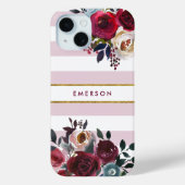 Dusty Pink Boho Floral Stripe Monogram Case-Mate iPhone Case (Achterkant)
