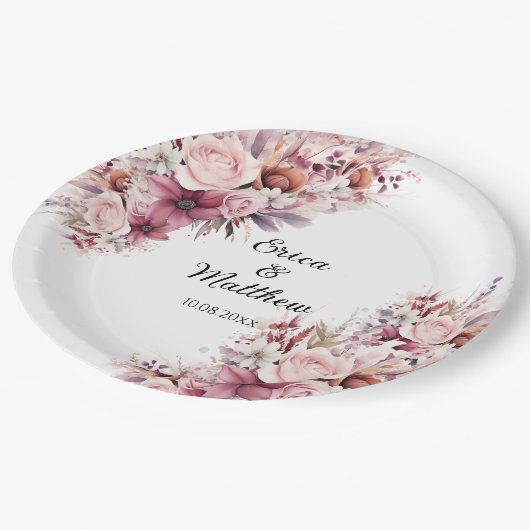 Dusty Pink Boho Floral Wedding Papieren Bordje (Gekanteld)
