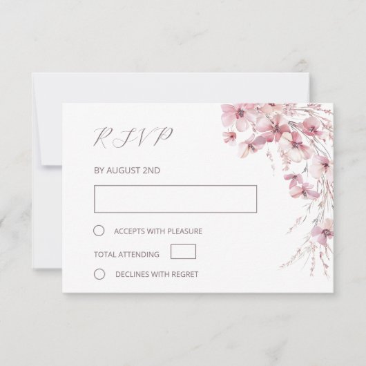 Dusty Pink Boho Floral Wedding RSVP Kaartje (Voorkant)