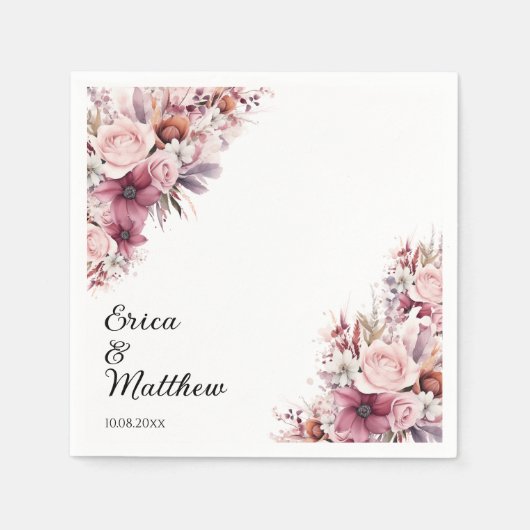 Dusty Pink Boho Floral Wedding Servet (Voorkant)