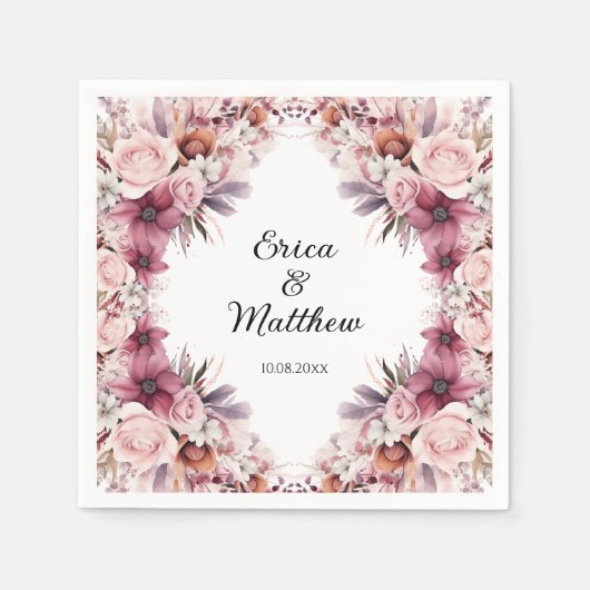 Dusty Pink Boho Floral Wedding Servet (Voorkant)